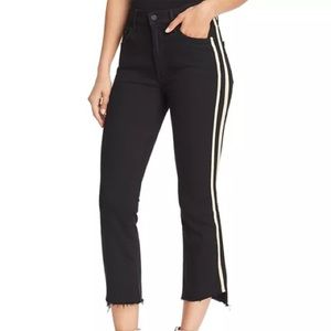 Mother Insider Striped Crop Step-Hem Fray Jeans in Guilty Racer